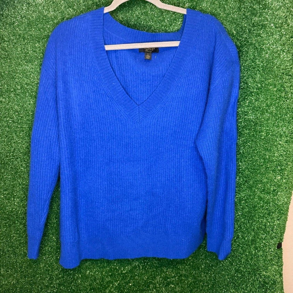 Charter Club Luxury 100% Cashmere Sweater Women's Large Cobalt Blue V-Neck